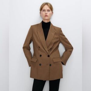 Zara Brown Tan Double Breasted Oversized 90s minimalist Blazer